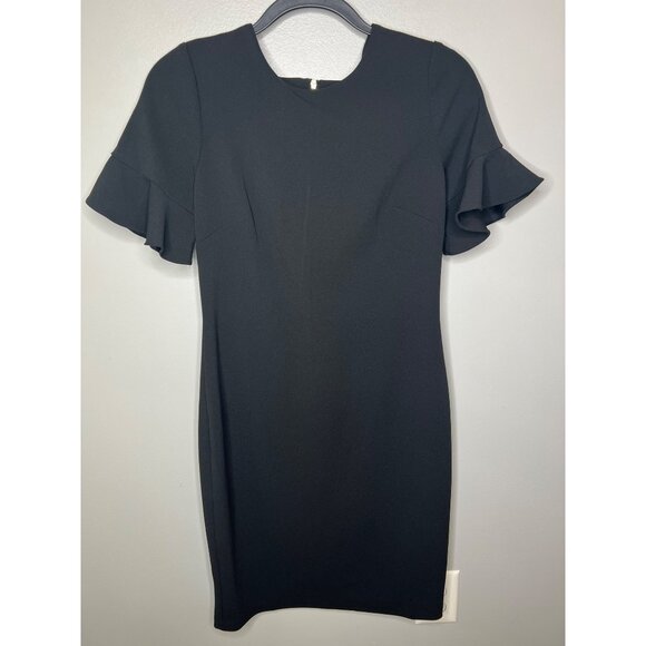 Calvin Klein Womens Black Crepe Ruffle Sleeve Sheath Dress  Size 8 - Picture 5 of 15